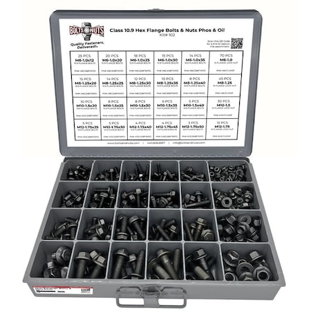 Boltsandnuts.Com Metric Class 10.9 Hex Flange Frame Bolts & Nuts Assortment - 370 PCS Assortment Kit #102